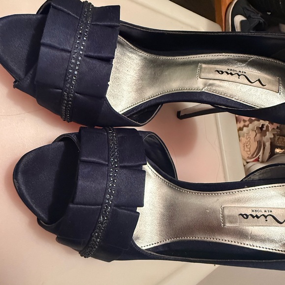 Elegant Navy Blue Peep-Toe Heels - Picture 15 of 17